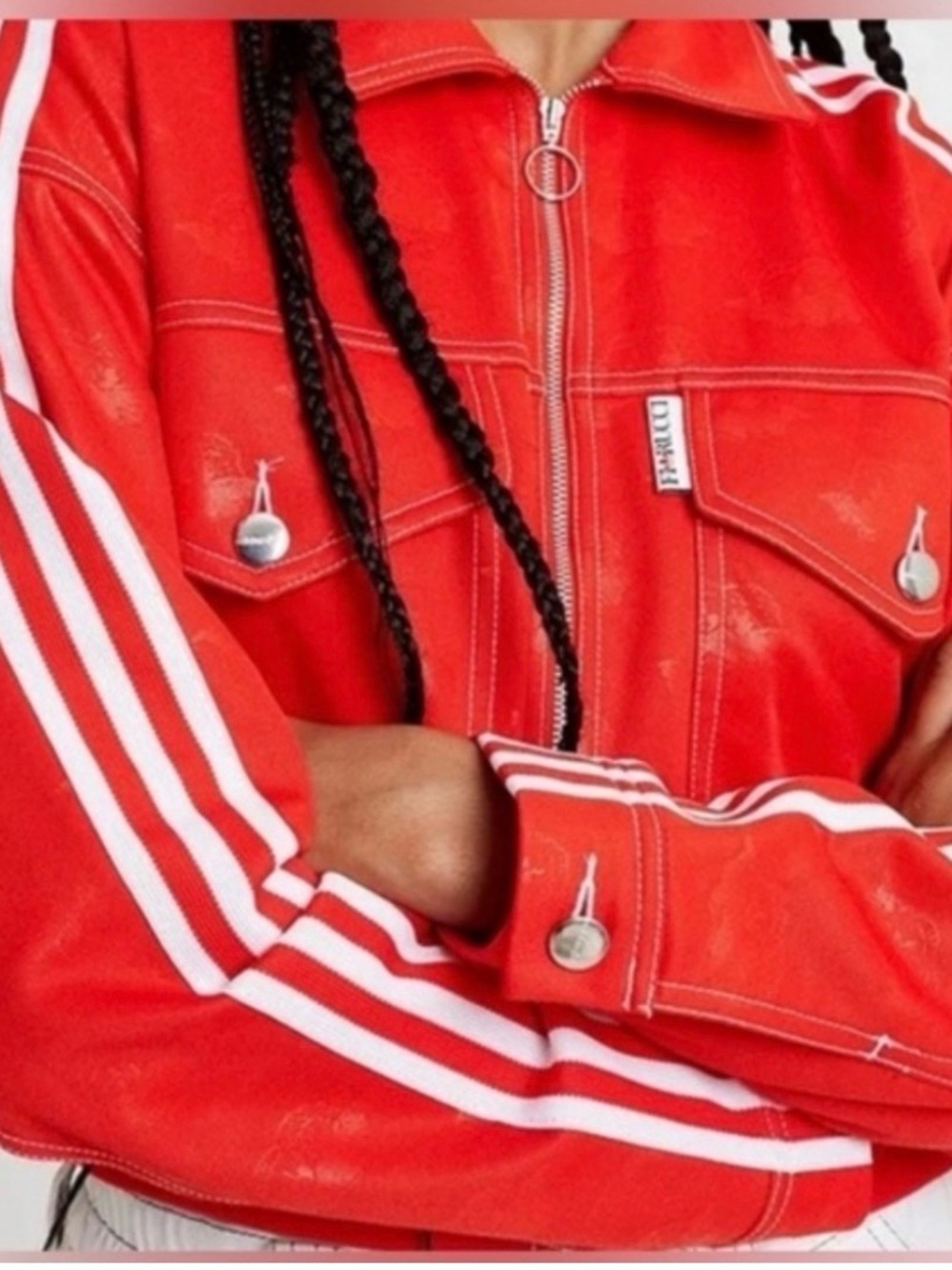 Adidas X Fiorucci Collab Red Cropped Track Jacket with 3 Stripe Sleeves - Picture 7 of 10